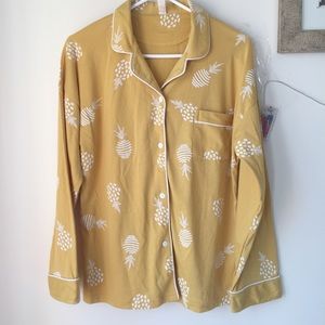 Y2K yellow pineapple pajama shirt Button up